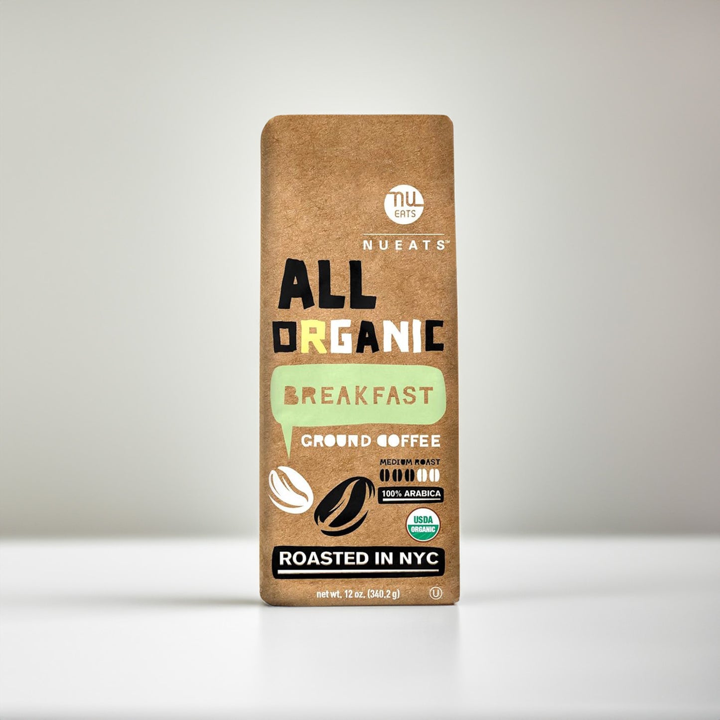Organic Coffee Ground, BREAKFAST - MEDIUM ROAST (K), 12oz, 2 packs