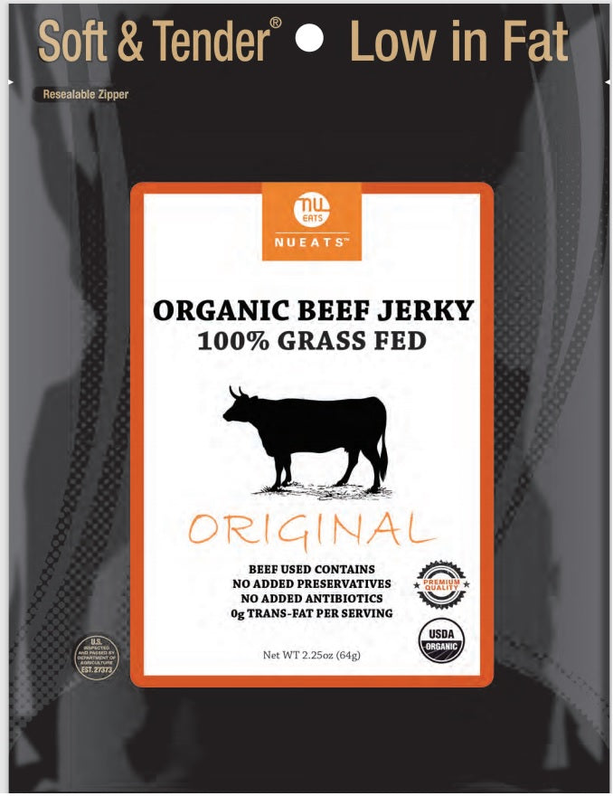 Organic Beef Jerky, 100% Grass-Fed, Original, 2.25 Ounce, 4 packs