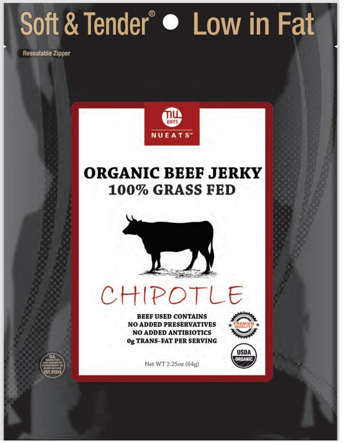 Organic Beef Jerky, 100% Grass-Fed, Chipotle, 2.25 Ounce