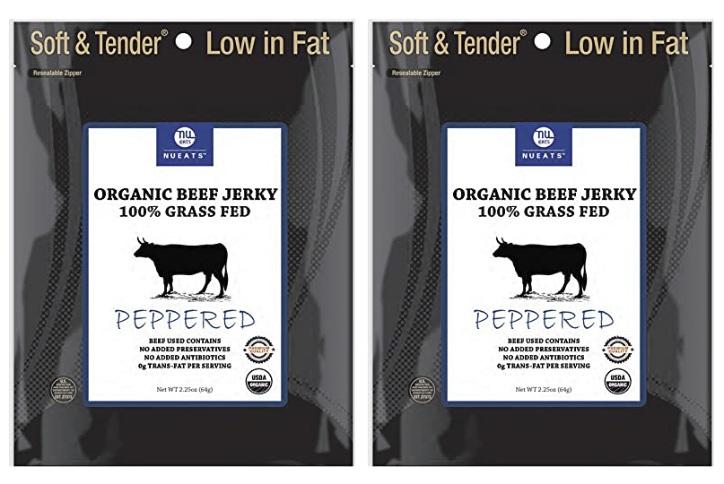 Organic Beef Jerky, 100% Grass-Fed, Peppered Flavor, 2.25 Ounce, 4 packs