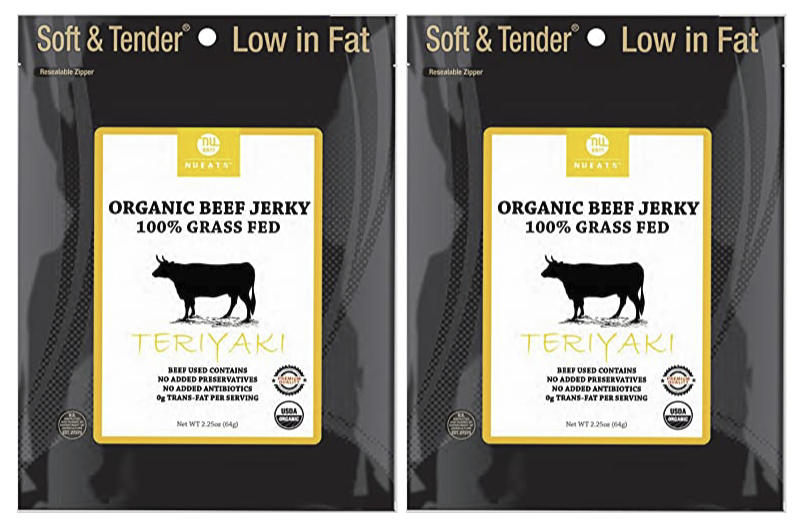 Organic Beef Jerky, 100% Grass-Fed, Teriyaki, 2.25 Ounce, 4 Packs