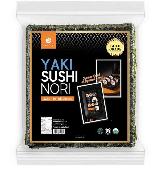 Organic Yaki sushi nori (50 full sheets), 125g, Vegan Roasted seaweed, Product of S. Korea /NuEats